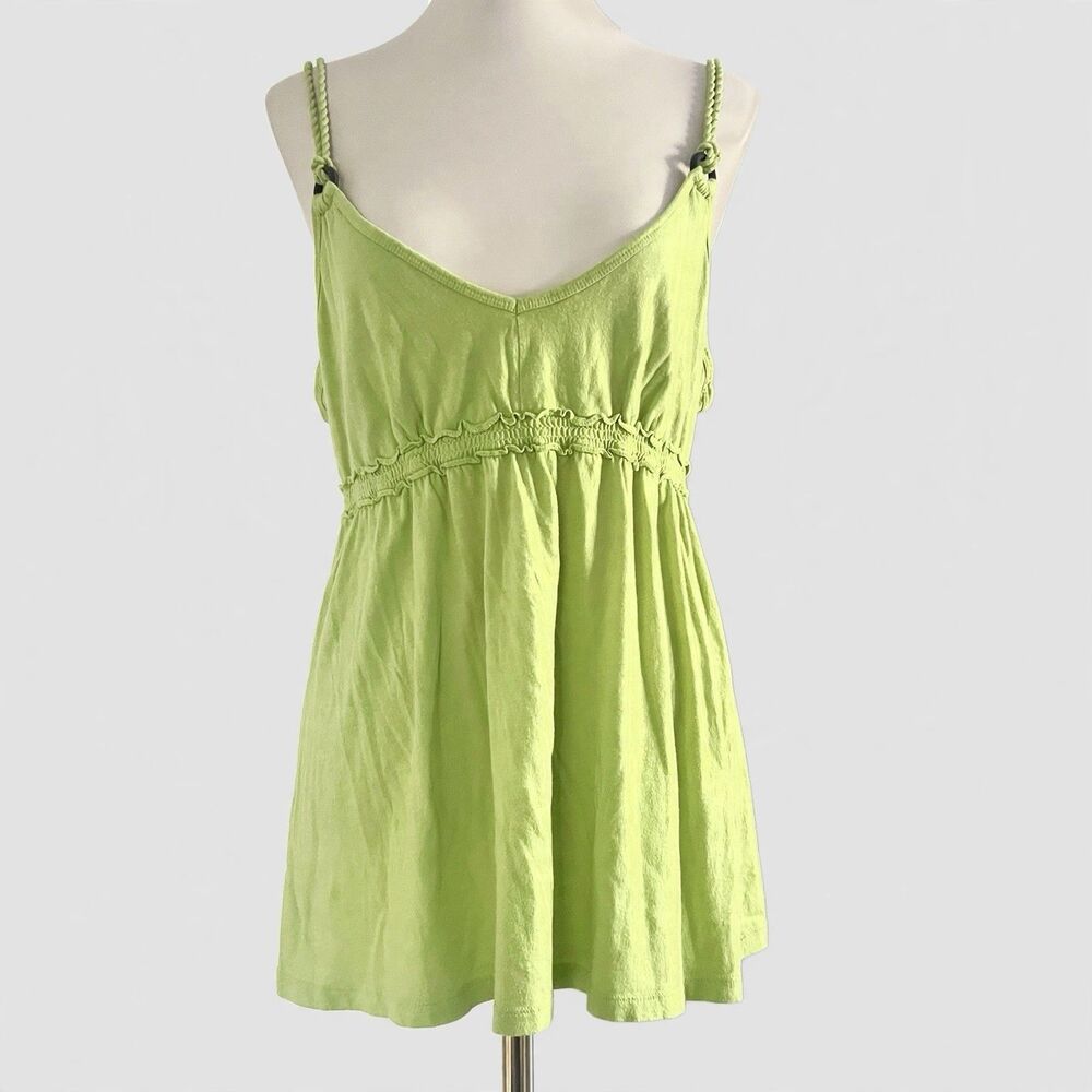 2009 Old Navy Y2K Lime Green Empire Waist Babydoll Tank Top Womens sz M